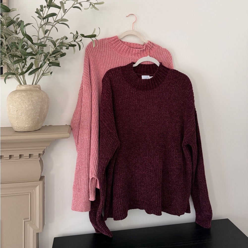 TWO Mockneck Sweaters - Pink and Burgundy